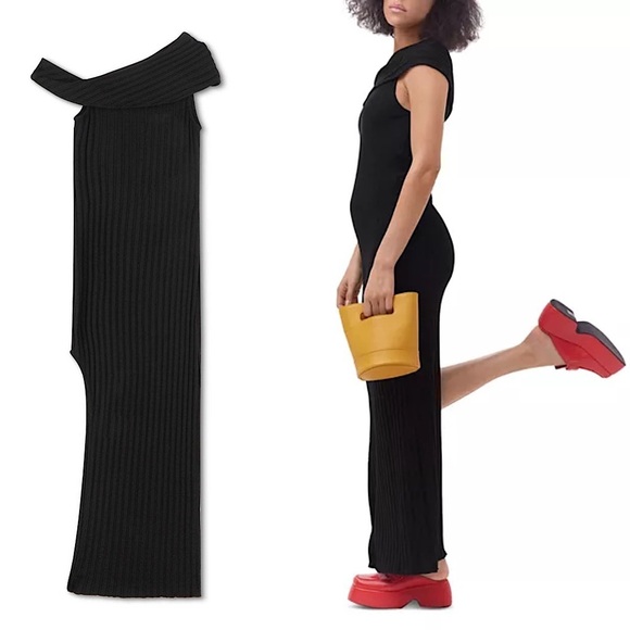 SIMON MILLER Ribbed Knit One Shoulder Sleeveless Bodycon Side Slit Maxi Dress M - Picture 6 of 7